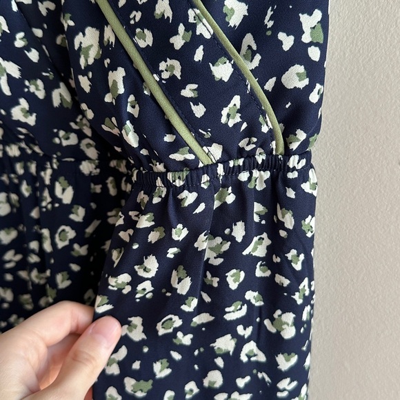 As U Wish Navy Blue and Green Animal Print Cinched Waist Jumpsuit, Size Small - Picture 9 of 16